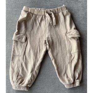 H&M Baby Jogger Pants 12M Tan Cargo Sweatpants Elastic Waist Neutral